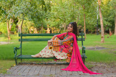 Rania Multicolor 3-Piece Stitched Suit with Flared Shalwar