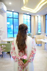 Elara Cream & Pink Floral 3-Piece Stitched Suit for Women