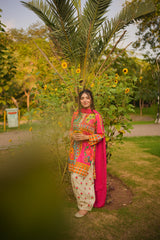 Rania Multicolor 3-Piece Stitched Suit with Flared Shalwar