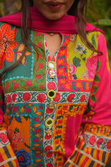 Rania Multicolor 3-Piece Stitched Suit with Flared Shalwar