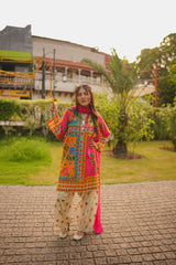 Rania Multicolor 3-Piece Stitched Suit with Flared Shalwar