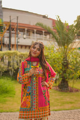 Rania Multicolor 3-Piece Stitched Suit with Flared Shalwar