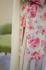 Elara Cream & Pink Floral 3-Piece Stitched Suit for Women