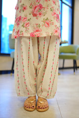 Elara Cream & Pink Floral 3-Piece Stitched Suit for Women