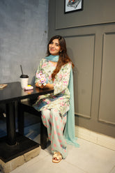 Ayla Light Blue Floral 3-Piece Stitched Suit for Women