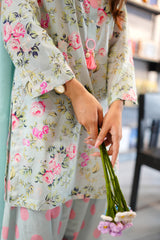 Ayla Light Blue Floral 3-Piece Stitched Suit for Women