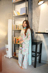 Ayla Light Blue Floral 3-Piece Stitched Suit for Women