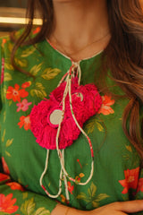 Gulnaar Green Floral 3-Piece Stitched Suit with Pink Dupatta