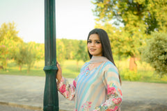 Azure – Aqua & Cream Striped Floral Stitched Suit