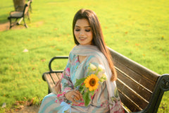 Azure – Aqua & Cream Striped Floral Stitched Suit