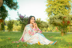 Azure – Aqua & Cream Striped Floral Stitched Suit
