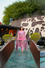 Pink Pearl – Floral Shamoze Silk 3-Piece Stitched Suit