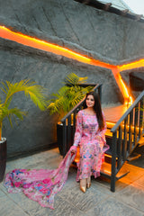 Pink Pearl – Floral Shamoze Silk 3-Piece Stitched Suit