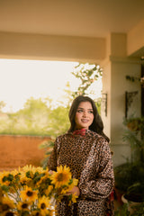 Wild Muse – Leopard Print Stitched Suit with Floral Dupatta