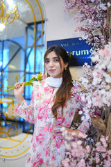 Elara Cream & Pink Floral 3-Piece Stitched Suit for Women