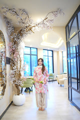Elara Cream & Pink Floral 3-Piece Stitched Suit for Women