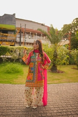 Rania Multicolor 3-Piece Stitched Suit with Flared Shalwar