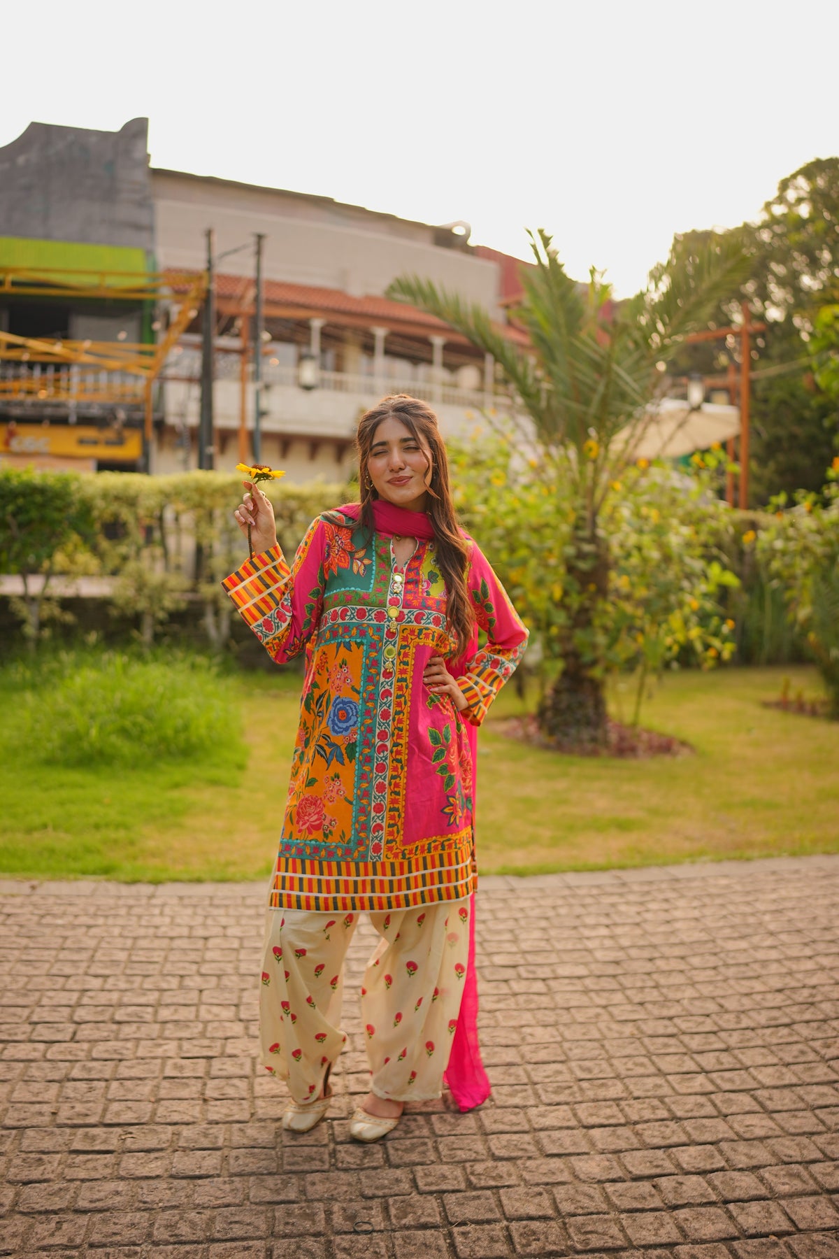 Rania Multicolor 3-Piece Stitched Suit with Flared Shalwar