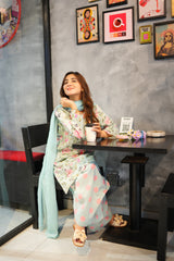 Ayla Light Blue Floral 3-Piece Stitched Suit for Women