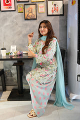 Ayla Light Blue Floral 3-Piece Stitched Suit for Women