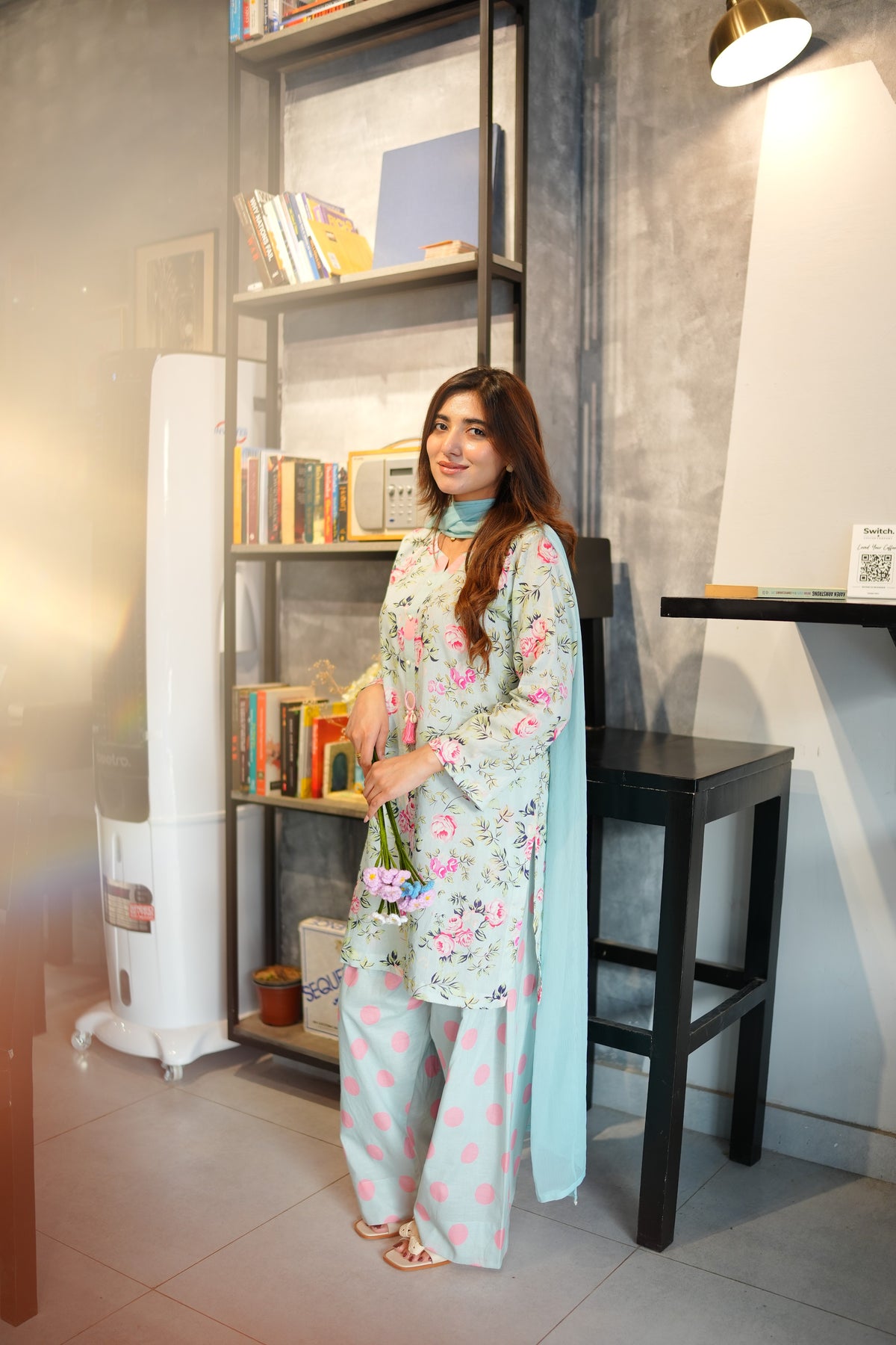 Ayla Light Blue Floral 3-Piece Stitched Suit for Women