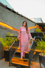 Pink Pearl – Floral Shamoze Silk 3-Piece Stitched Suit
