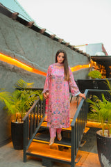 Pink Pearl – Floral Shamoze Silk 3-Piece Stitched Suit