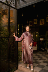 Ruby Noir – Silk 3-Piece Stitched Suit with Floral Dupatta
